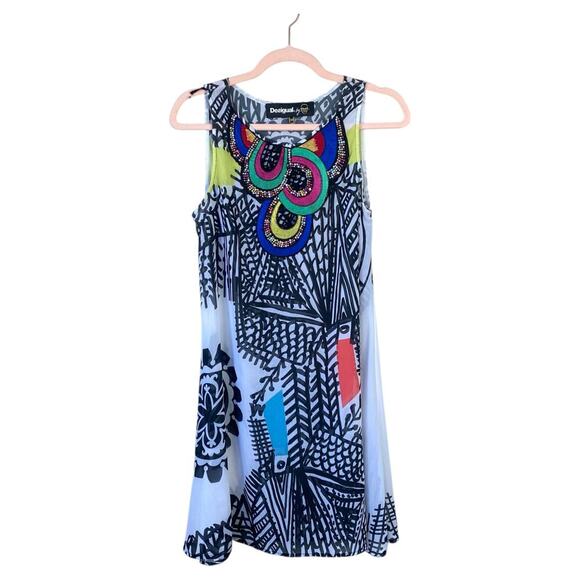 DESIGUAL Natalia Colorful Tunic Dress Size 38 US 6 Beaded Rainbow Art to Wear - Picture 1 of 6